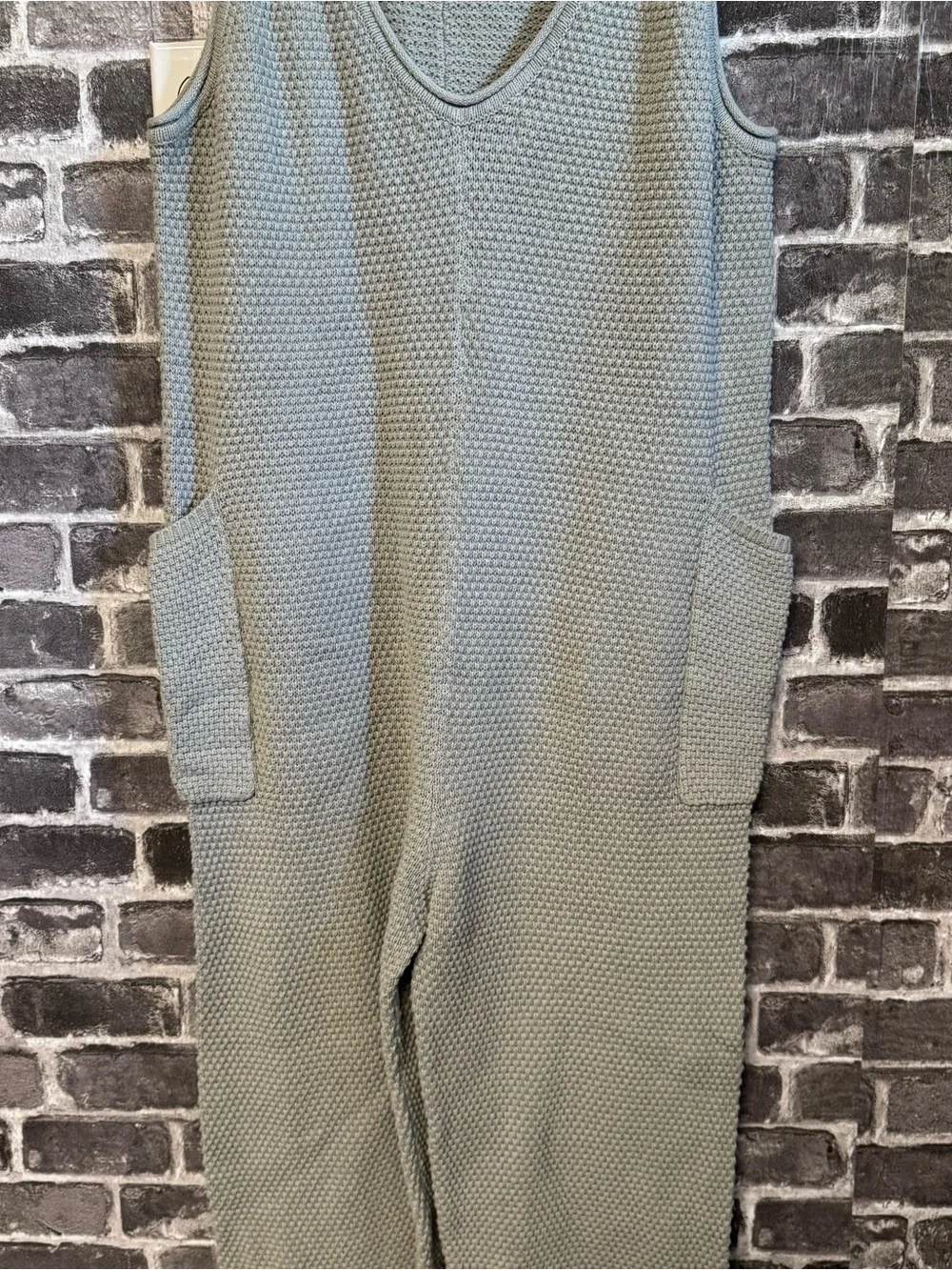 Free People Beach Hailee Knitted Jumpsuit stone green gray